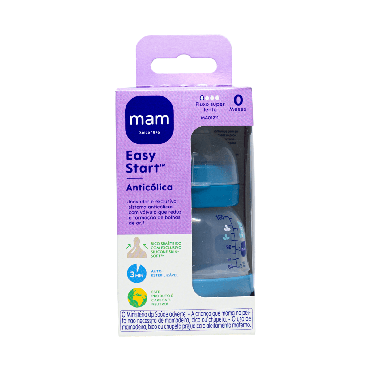 Mamadeira MAM Easy Start Anticólica Bico de Silicone de 0 a 6 meses Azul 130ml 1 Unidade — Mam | Drogaria Taveira
