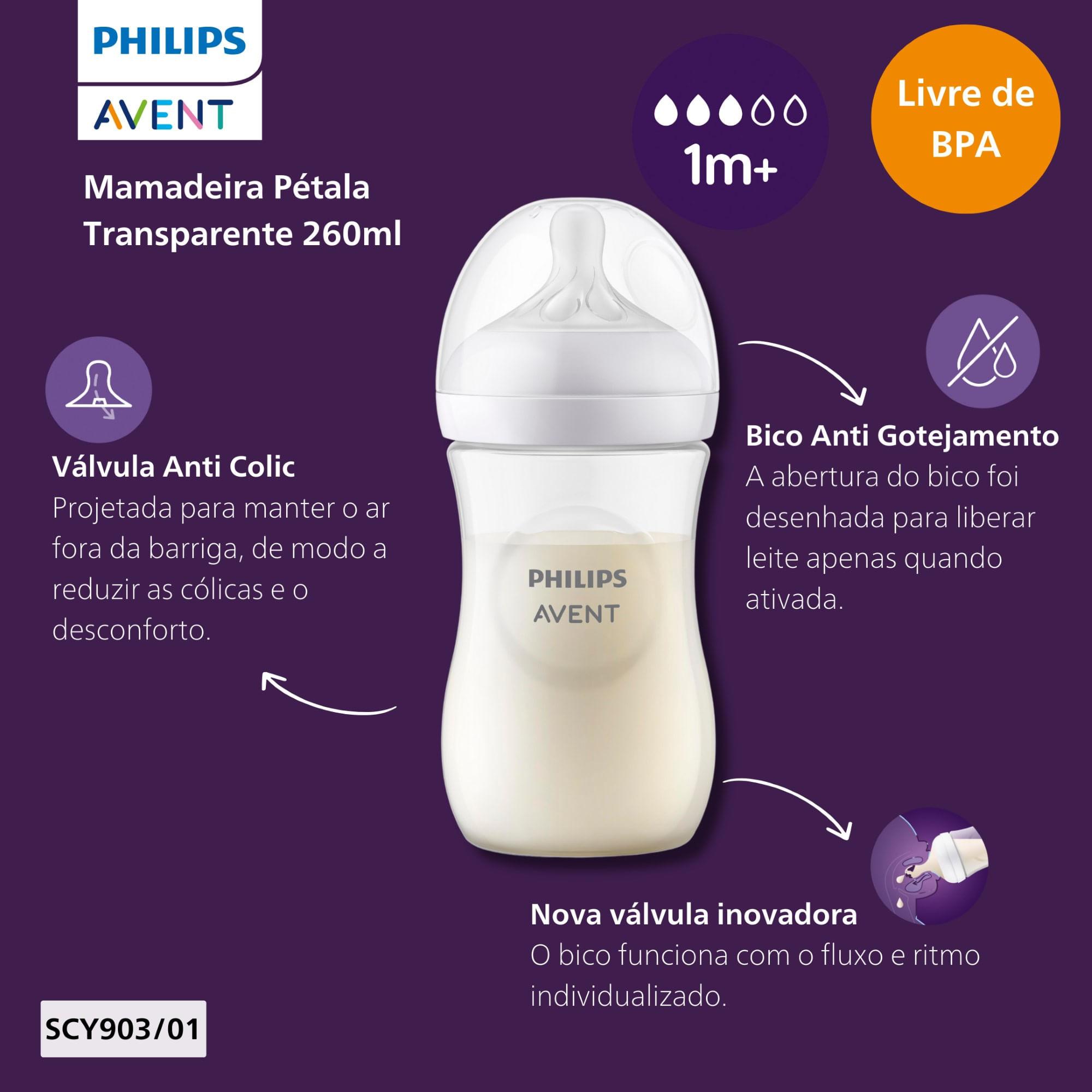 Mamadeira Philips Avent Pétala +1 mês Anticólica Fluxo Médio 260ml 1 Unidade — imagem 3 | Drogaria Taveira