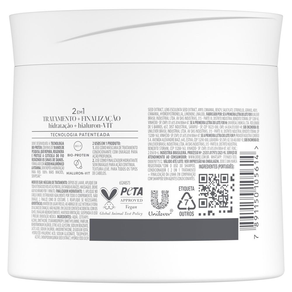 Máscara De Tratamento Capilar Dove Hidratação + Hialuron-Vit 320g — imagem 3 | Drogaria Taveira