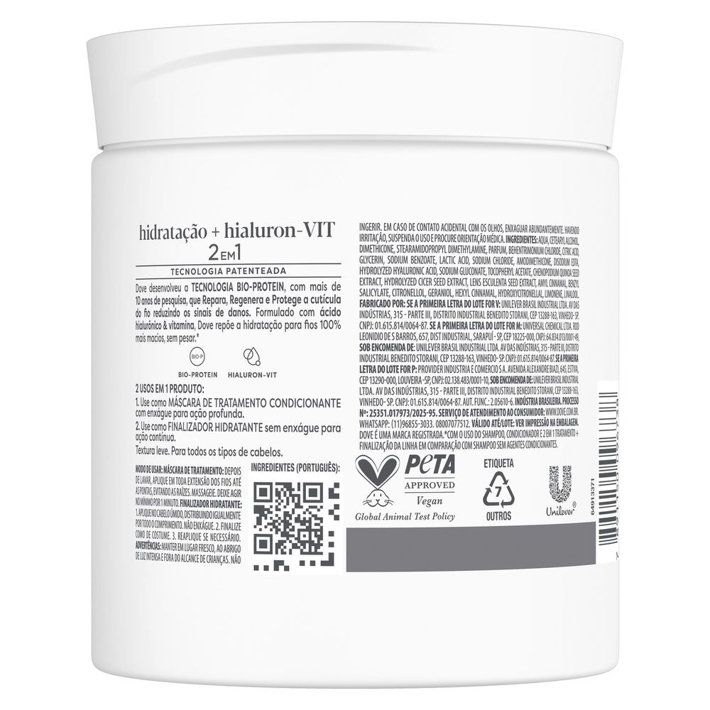 Máscara Dove 2 Em 1 Hidratação + Hialuron-Vit 500g — imagem 3 | Drogaria Taveira