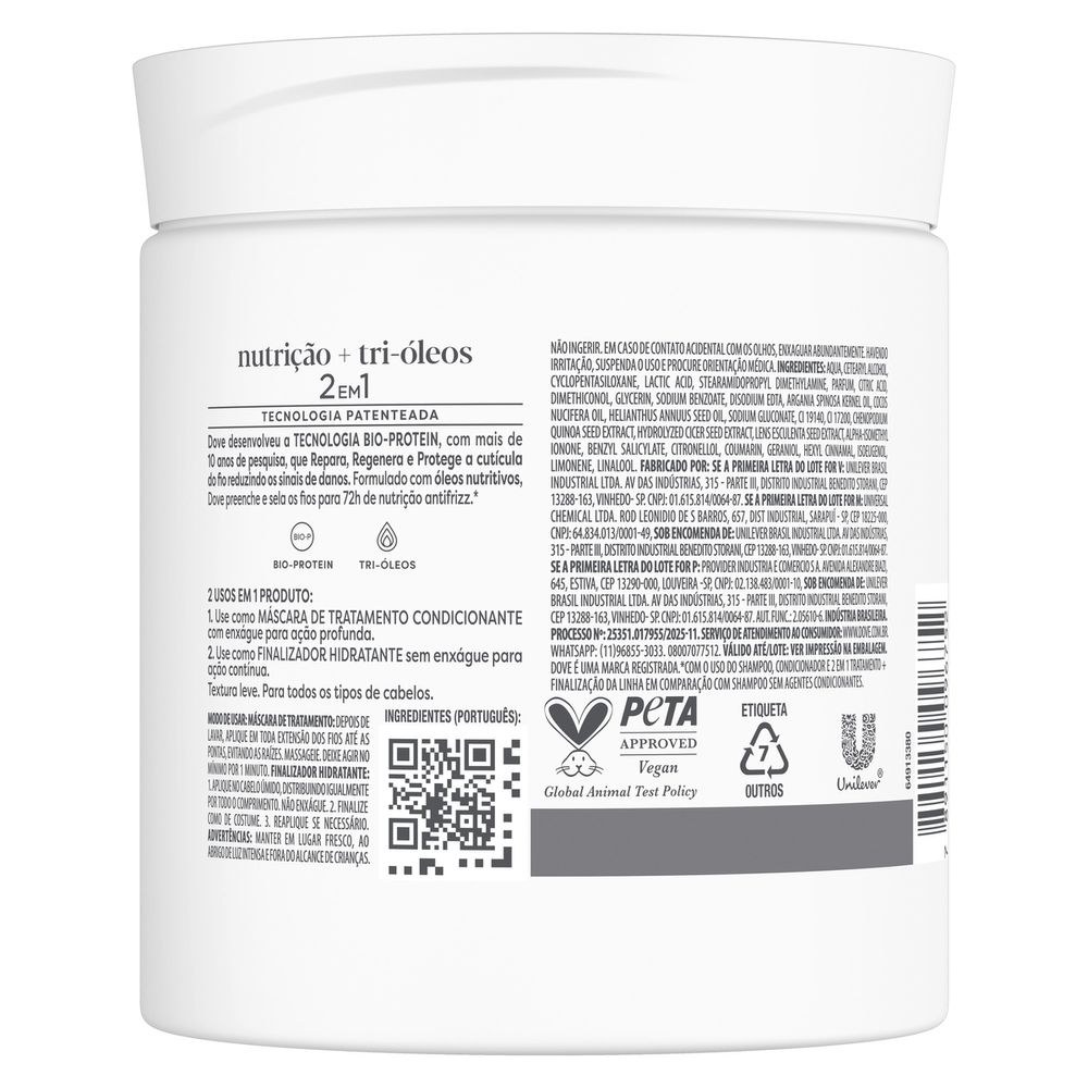 Máscara Dove 2 Em 1 Nutrição + Tri-Óleos 500g — imagem 3 | Drogaria Taveira