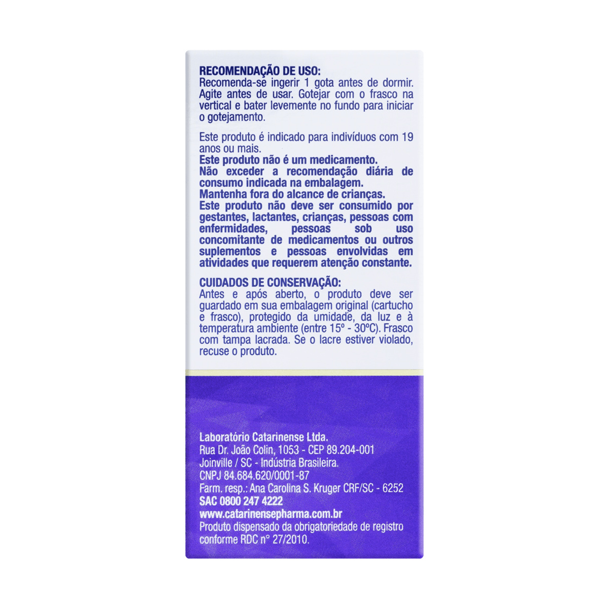 Melatonina Catarinense Nutrição 0,21mg Sem Sabor Gotas 20ml — imagem 3 | Drogaria Taveira