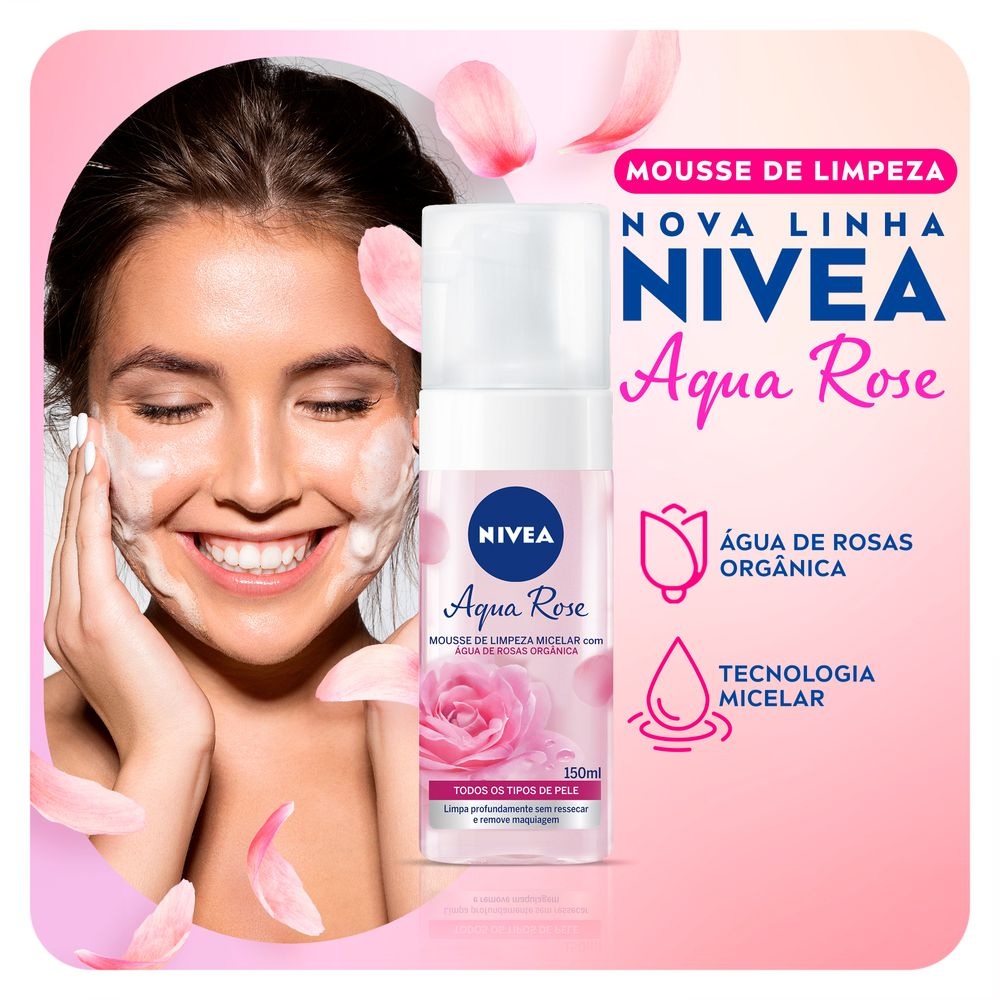 Mousse de Limpeza Facial Nivea Aqua Rose com Água de Rosas Orgânica 150ml — imagem 3 | Drogaria Taveira