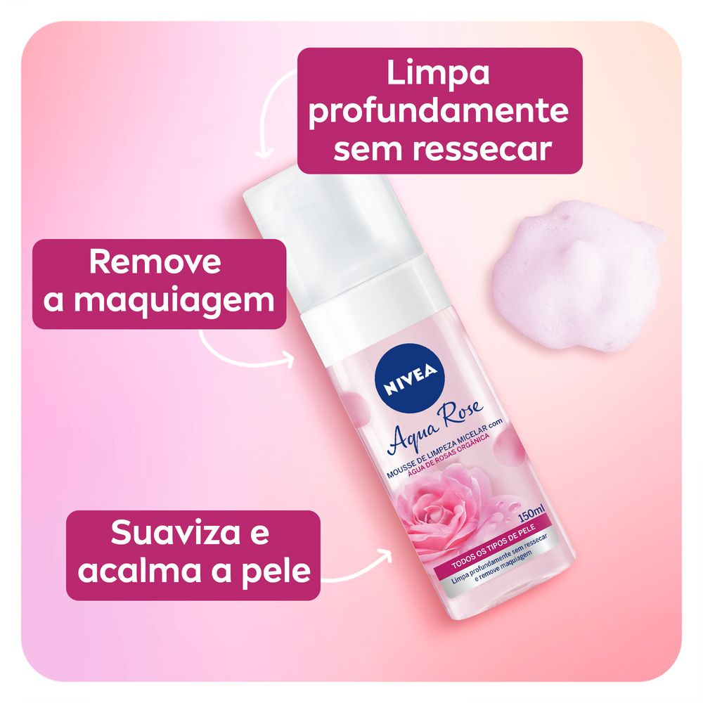 Mousse de Limpeza Facial Nivea Aqua Rose com Água de Rosas Orgânica 150ml — imagem 4 | Drogaria Taveira
