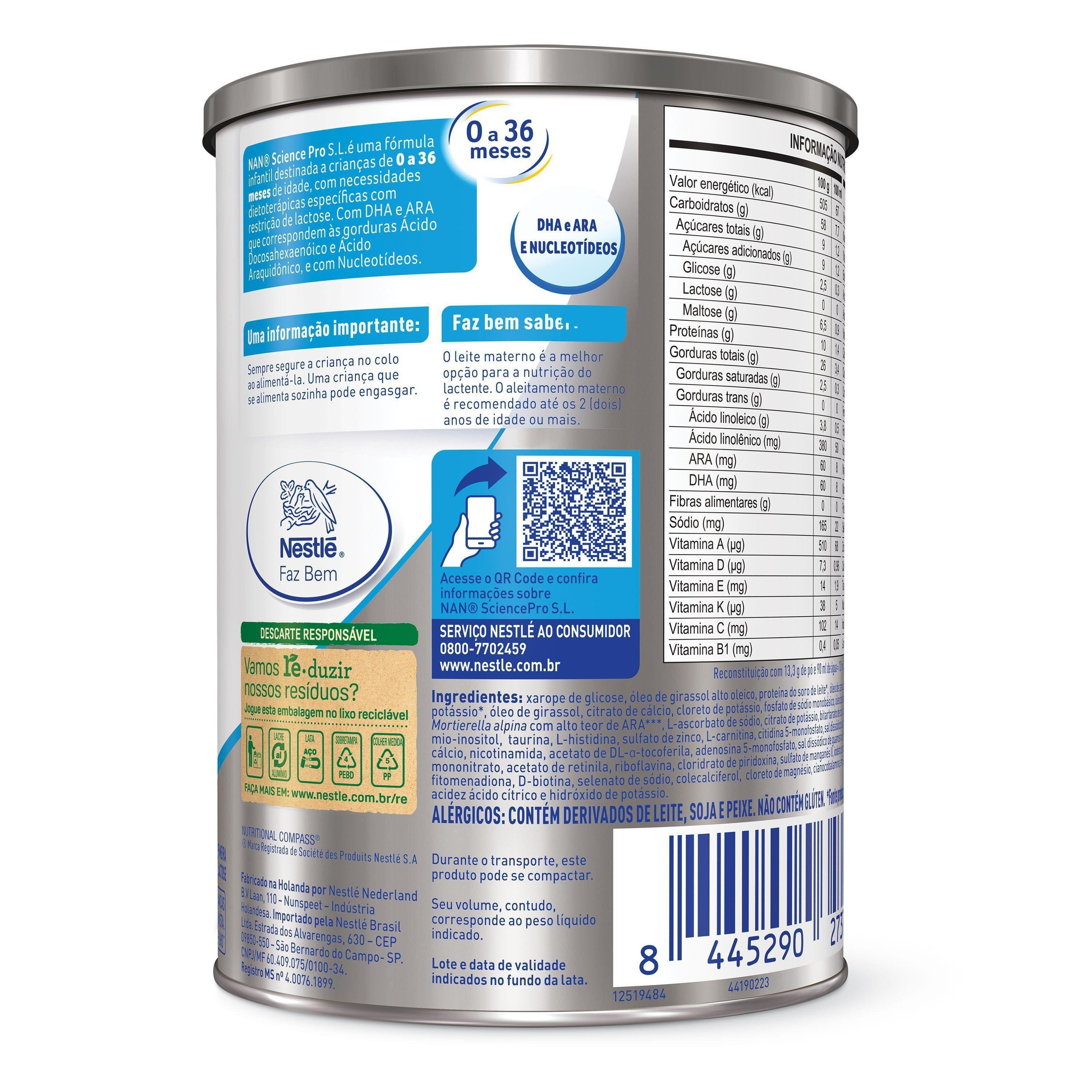 Nan Science Pro S.L. Fórmula Infantil Sem Lactose 0 a 36 meses 400g — imagem 3 | Drogaria Taveira