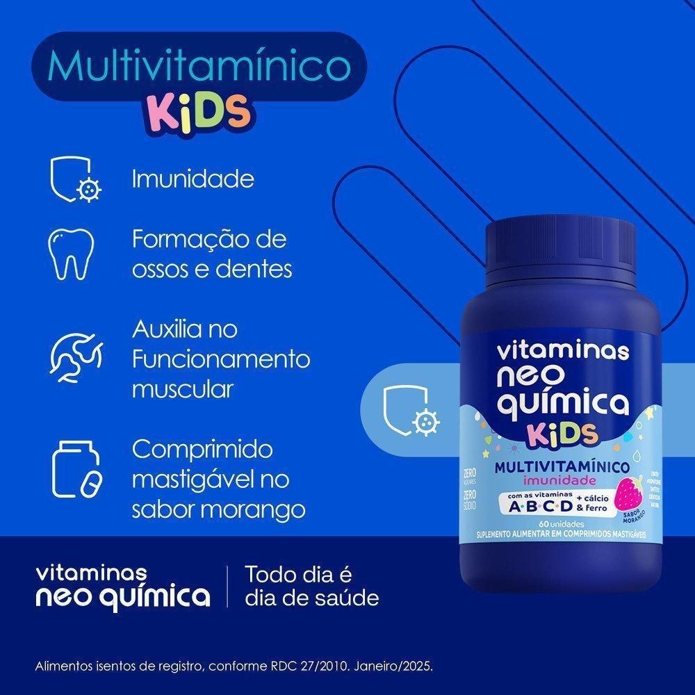 Neo Química Kids Multivitamínico Sabor Morango Zero Açúcar 60 Comprimidos Mastigáveis — imagem 4 | Drogaria Taveira