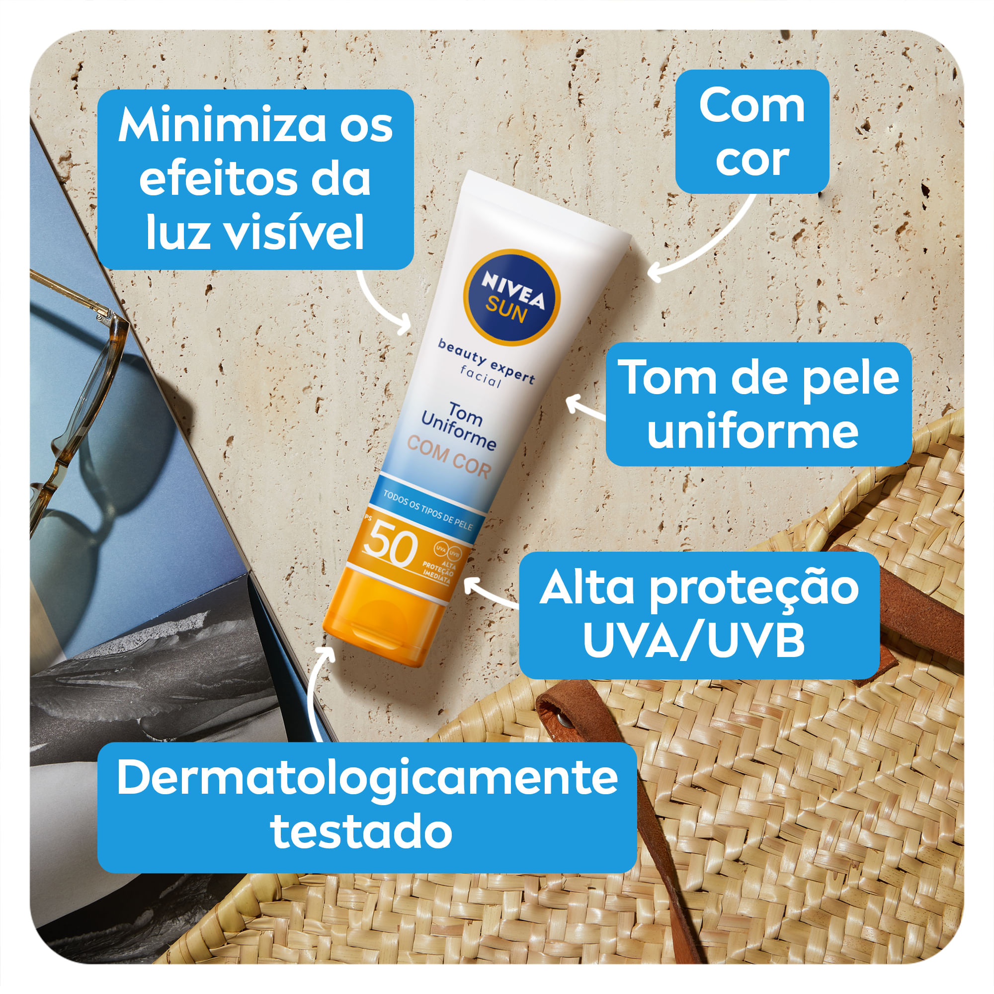 NIVEA SUN Protetor Solar Facial Beauty Expert Com Cor FPS 50 50g — imagem 3 | Drogaria Taveira