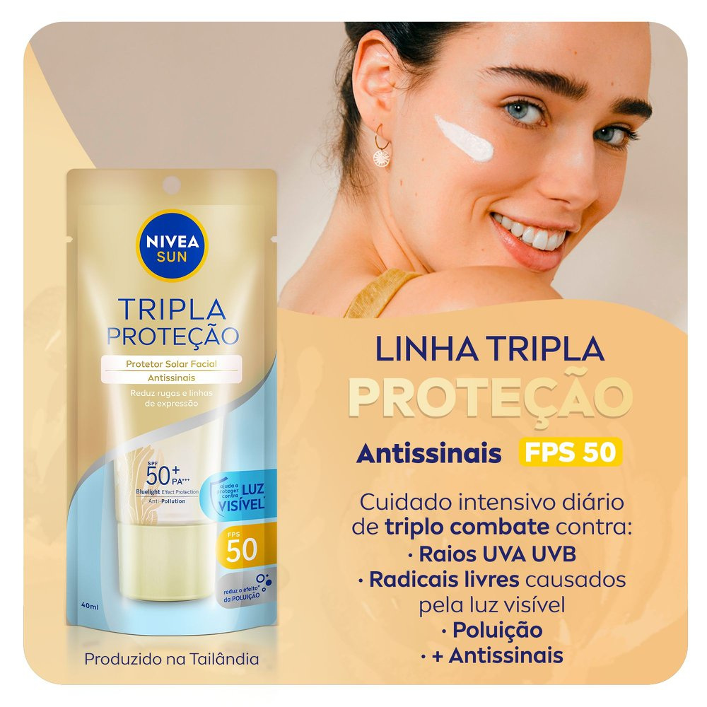 NIVEA SUN Protetor Solar Facial Tripla Proteção Loção Antissinais FPS 50 40ml — imagem 2 | Drogaria Taveira