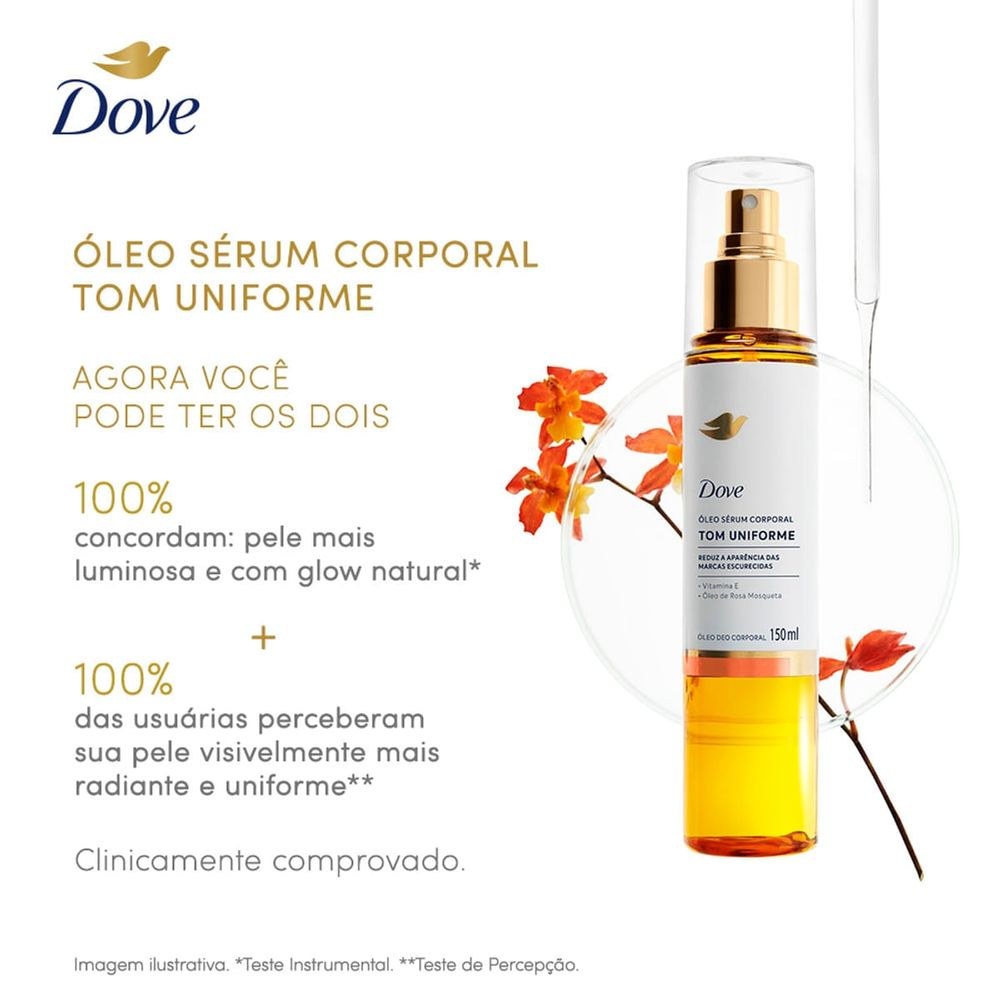 Óleo Corporal Sérum Dove Deo Vitamina E E Óleo De Rosa Mosqueta Tom Uniforme Spray 150ml — imagem 3 | Drogaria Taveira