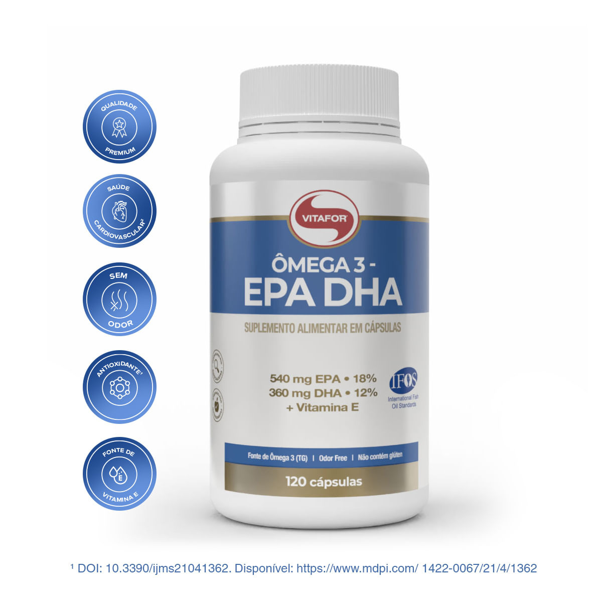 Ômega 3 EPA DHA 540mg + 360mg 120 Cápsulas Moles — Vitafor | Drogaria Taveira