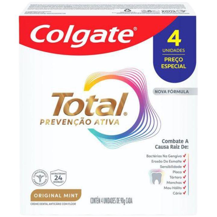 Pack Creme Dental Original Mint Colgate Total Prevenção Ativa 4 Unidades De 90g Cada — Colgate | Drogaria Taveira