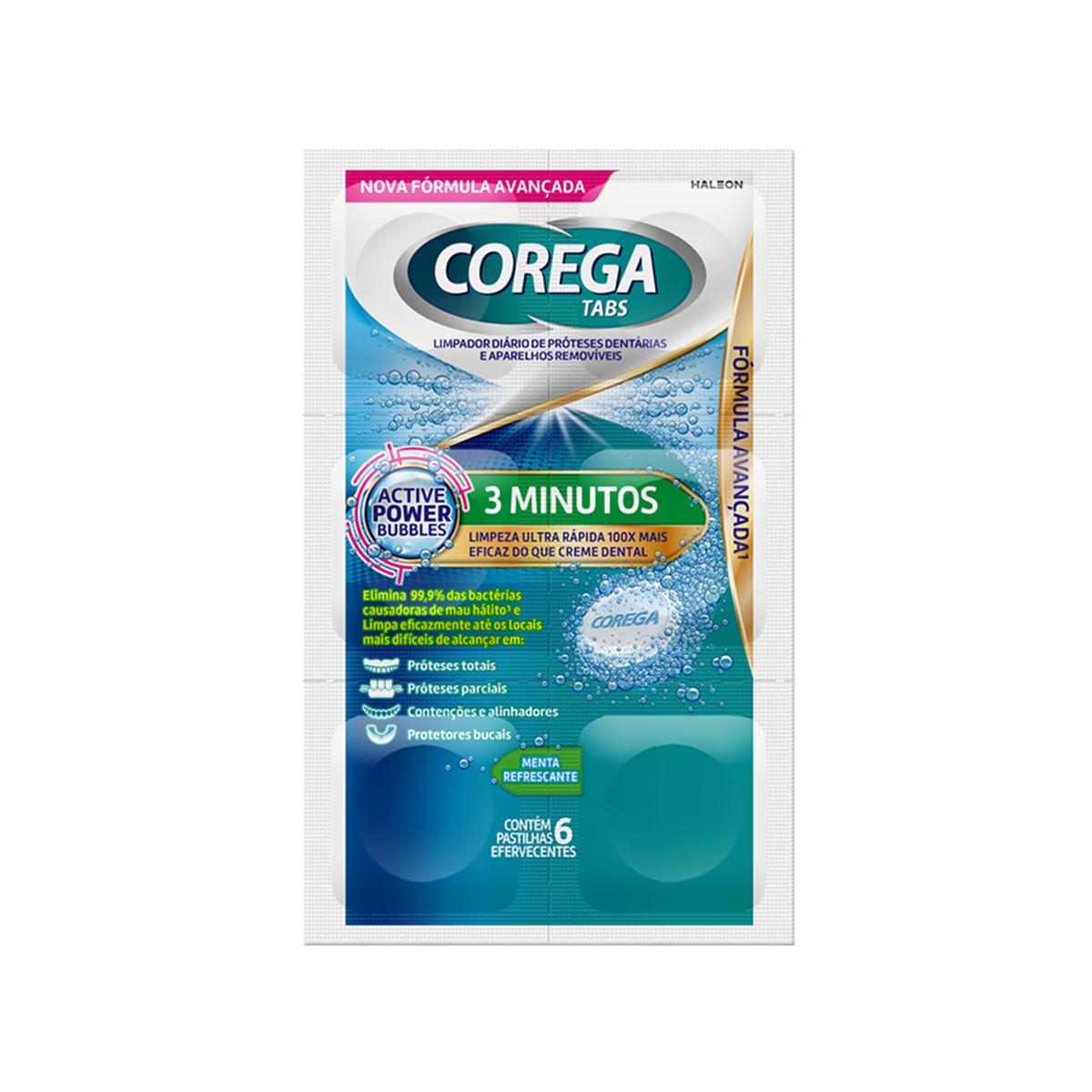 Pastilha de Limpeza Corega Tabs 3 Minutos para Próteses e Aparelhos Removíveis 6 Unidades — Corega | Drogaria Taveira