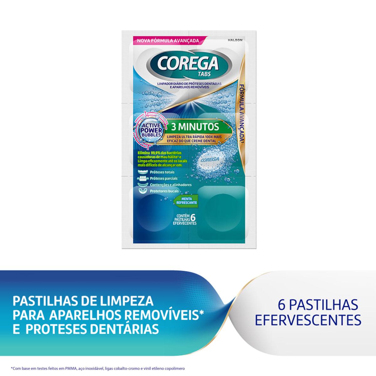 Pastilha de Limpeza Corega Tabs 3 Minutos para Próteses e Aparelhos Removíveis 6 Unidades — imagem 2 | Drogaria Taveira