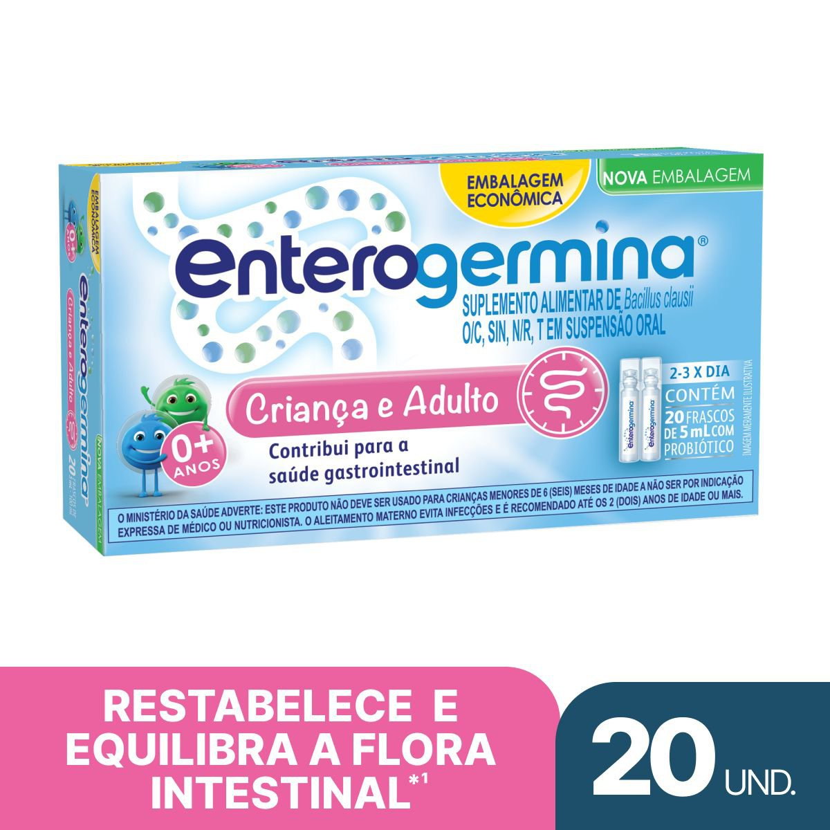 Probiótico Enterogermina 5ml 20 Frascos Tamanho Família — Enterogermina | Drogaria Taveira