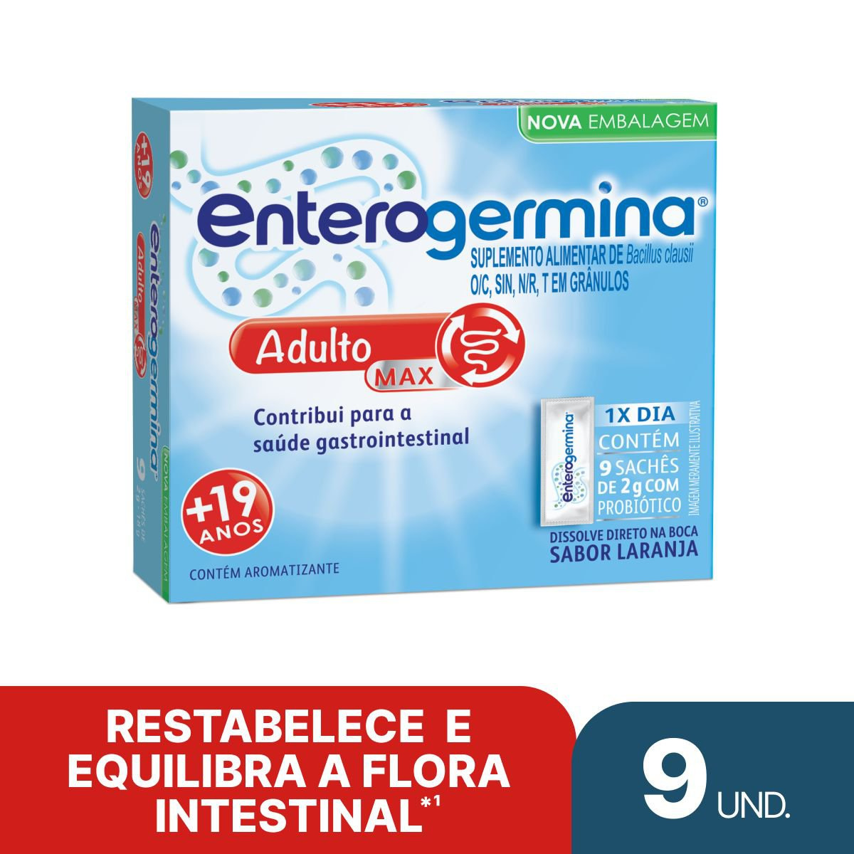 Probiótico Enterogermina Adulto Sabor Laranja 9 Sachês — Enterogermina | Drogaria Taveira