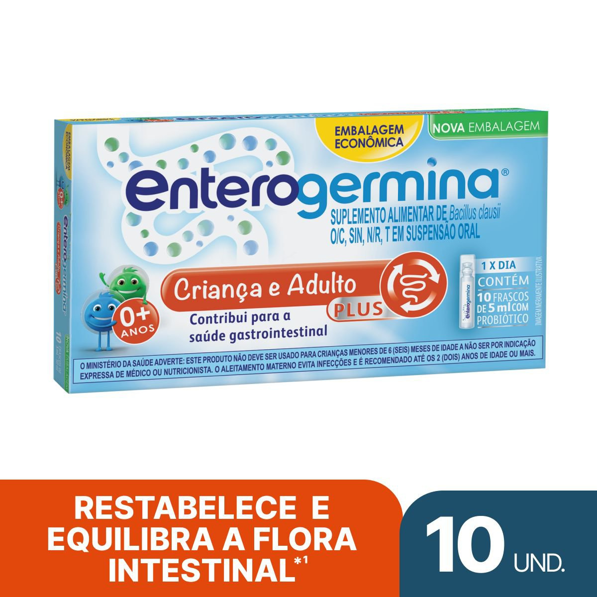Probiótico Enterogermina Plus 10 Frascos 5ml Tamanho Família — Enterogermina | Drogaria Taveira