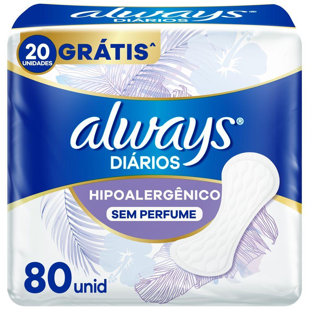 Protetor Diário Always Diários Hipoalergênico Sem Perfume 80 Unidades — Always | Drogaria Taveira