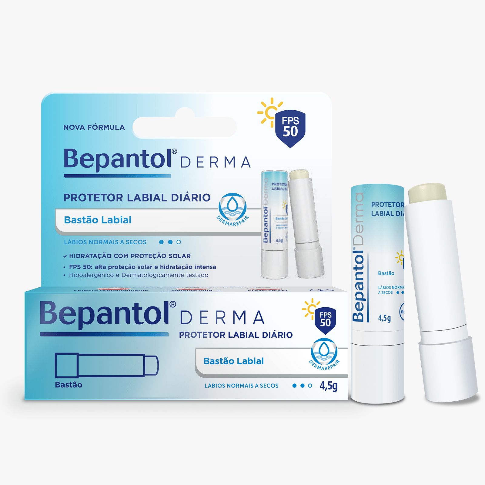 Protetor Labial Bepantol Derma Diário FPS50 4,5g — Bepantol | Drogaria Taveira
