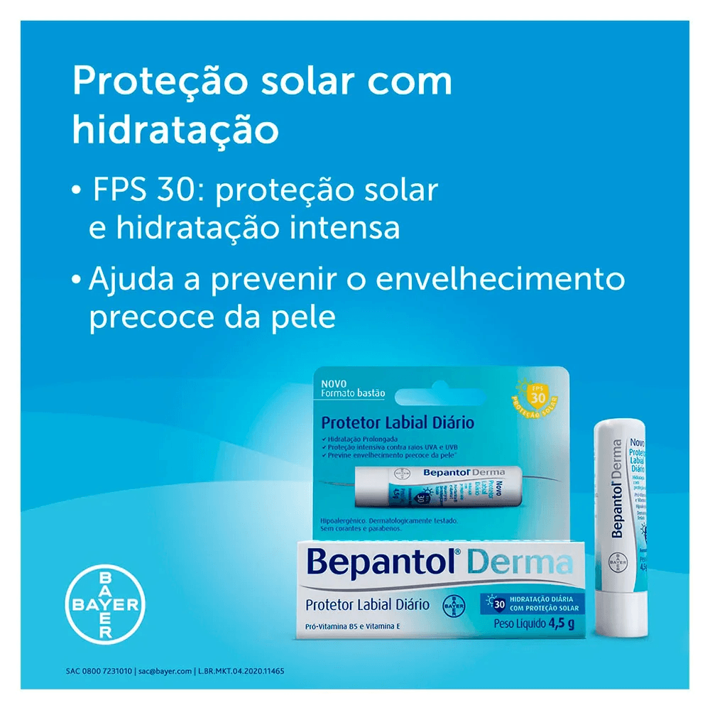 Protetor Labial Bepantol Derma Diário FPS50 4,5g — imagem 3 | Drogaria Taveira