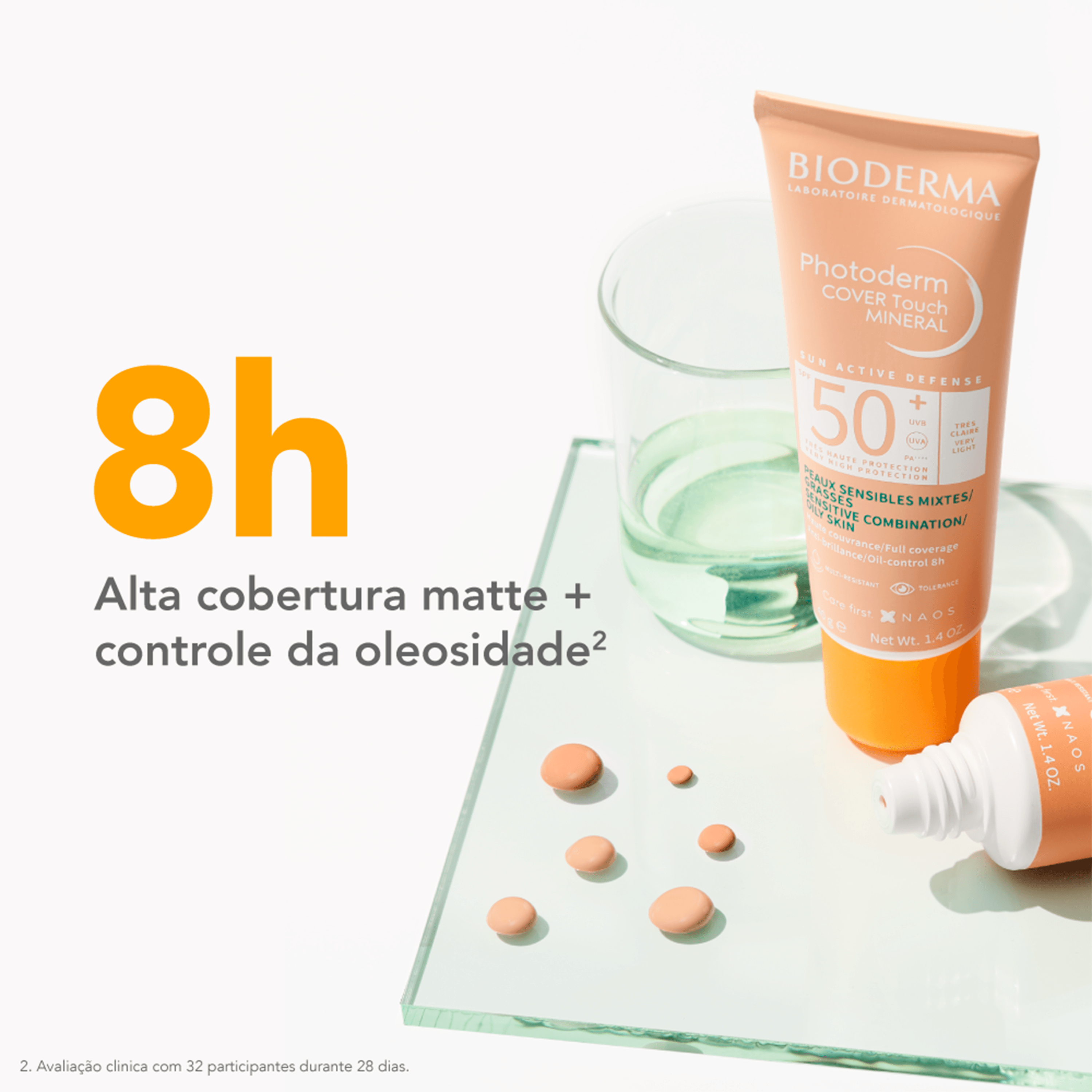 Protetor Solar Facial Bioderma Photoderm Cover Touch Mineral FPS 50+ Cor 2.0 Claro 40ml — imagem 3 | Drogaria Taveira