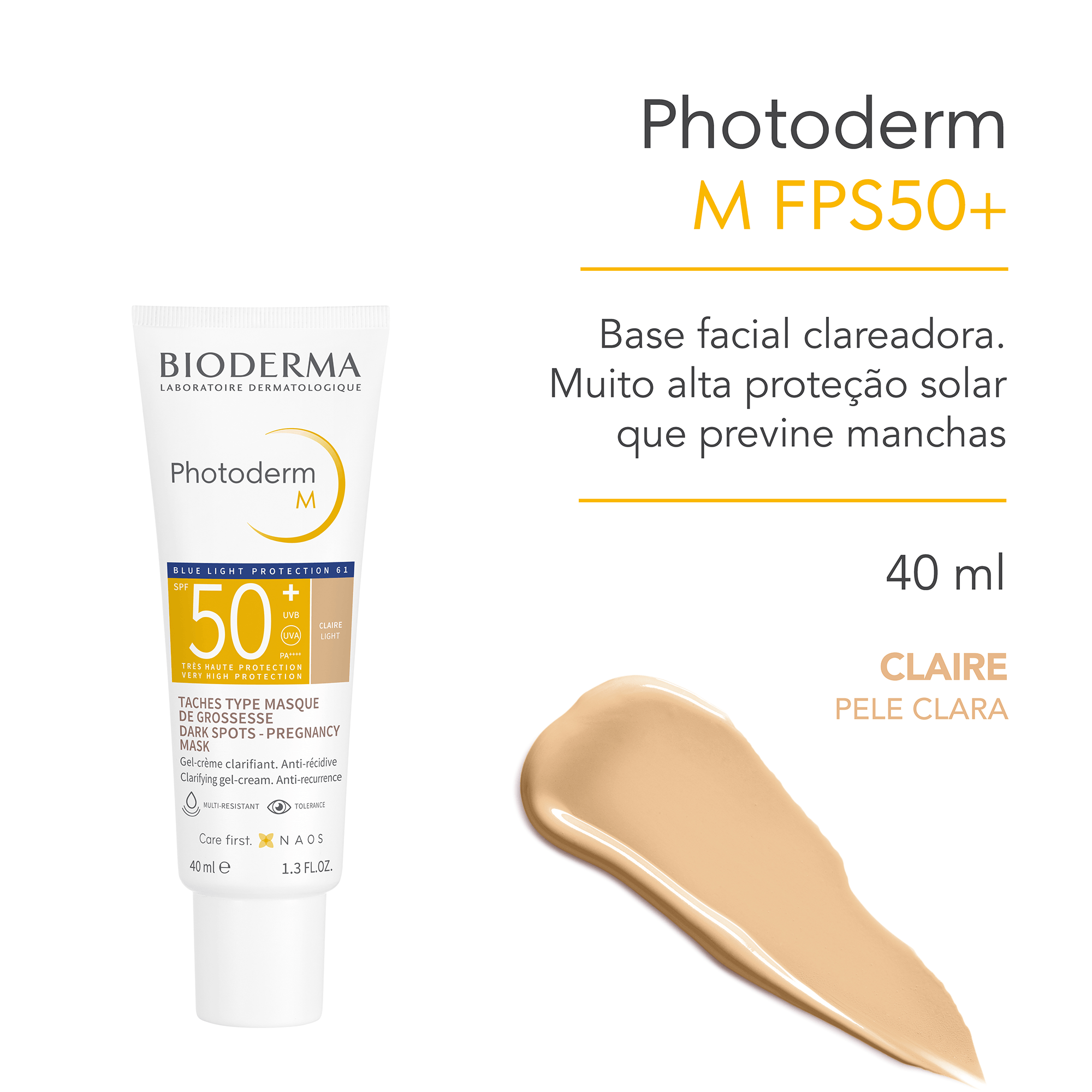 Protetor Solar Facial Bioderma Photoderm M Ação Clareadora FPS 50+ Cor 2.0 40ml — imagem 2 | Drogaria Taveira