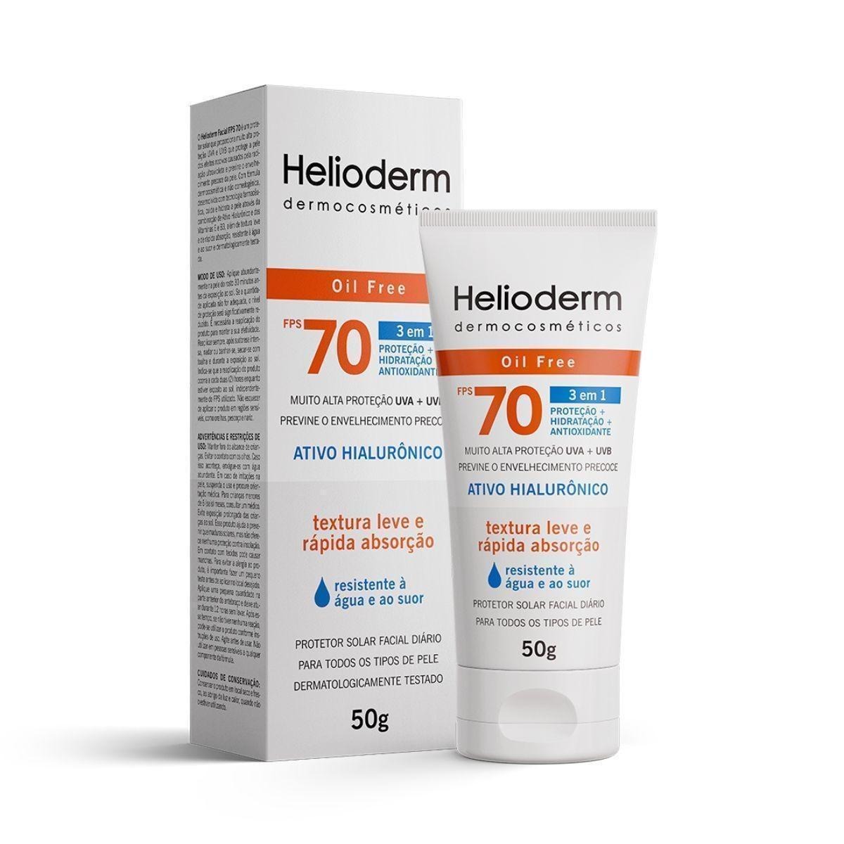 Protetor Solar Facial Helioderm 3 em 1 FPS70 Oil Free 50g — Helioderm | Drogaria Taveira