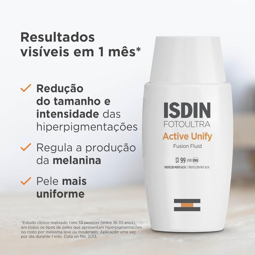 Protetor Solar Facial ISDIN Active Unify FPS99 Fusion Fluid Sem Cor 50ml — imagem 2 | Drogaria Taveira