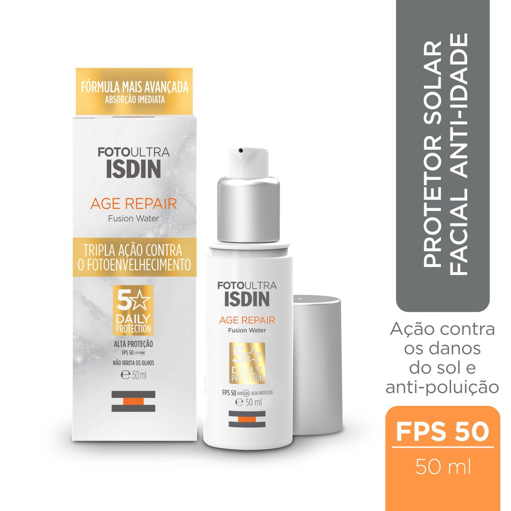 Protetor Solar Facial ISDIN Age Repair Fusion Water FPS50 50ml — imagem 2 | Drogaria Taveira