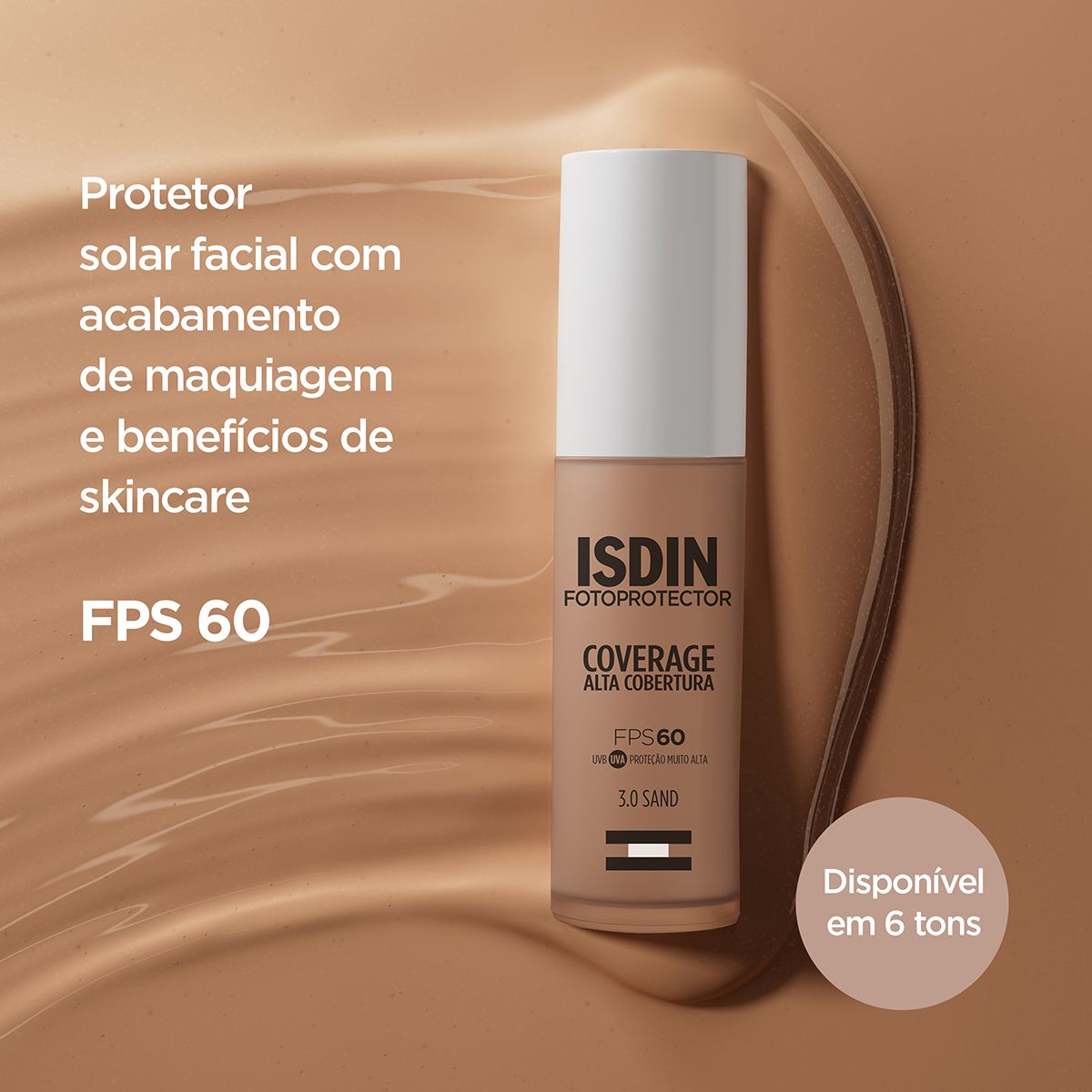 Protetor Solar Facial Isdin Fotoprotector Coverage Alta Cobertura Fps60 Cor 3.0 30g — imagem 3 | Drogaria Taveira