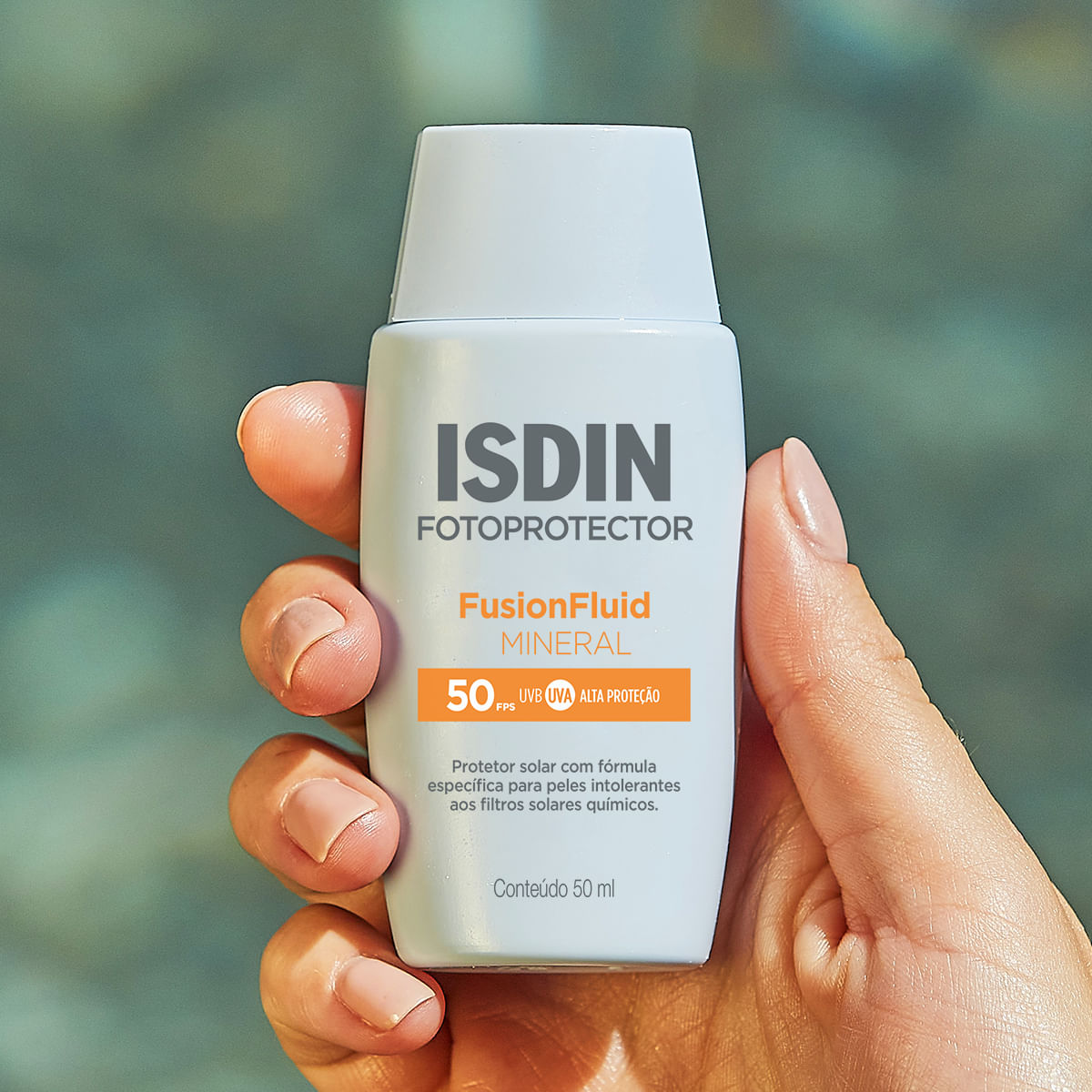 Protetor Solar Facial ISDIN Fusion Fluid Mineral FPS50 Sem Perfume 50ml — imagem 2 | Drogaria Taveira