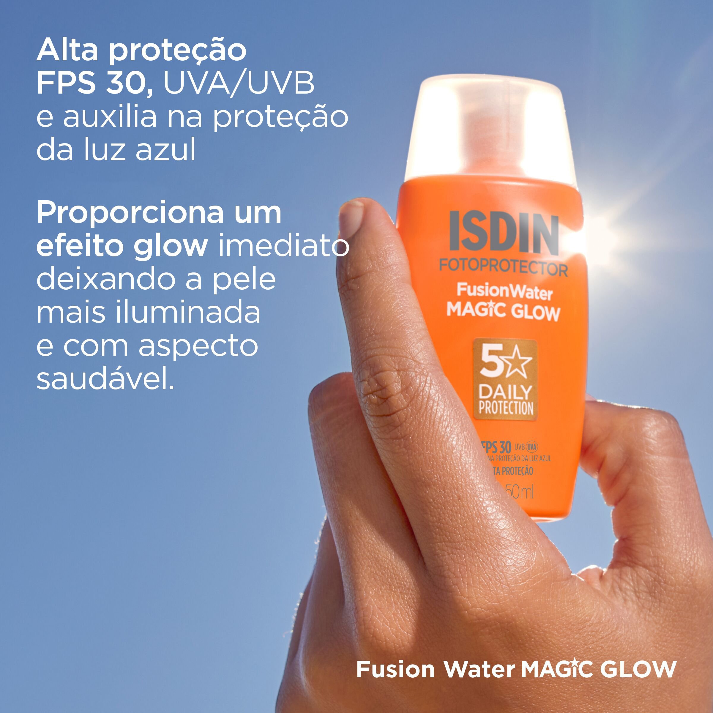 Protetor Solar Facial ISDIN Fusion Water Magic Glow FPS30 50ml — imagem 3 | Drogaria Taveira