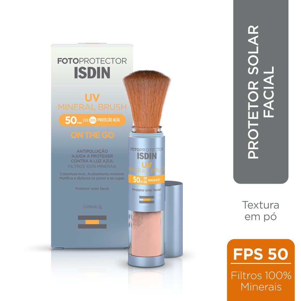 Protetor Solar Facial ISDIN UV Mineral Brush FPS50 On The Go Translúcido 2g — imagem 2 | Drogaria Taveira