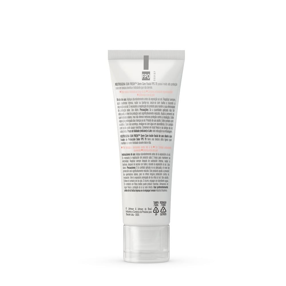 Protetor Solar Facial Neutrogena Sun Fresh Derm Care FPS70 Pele Normal a Seca Com Cor 40g — imagem 4 | Drogaria Taveira