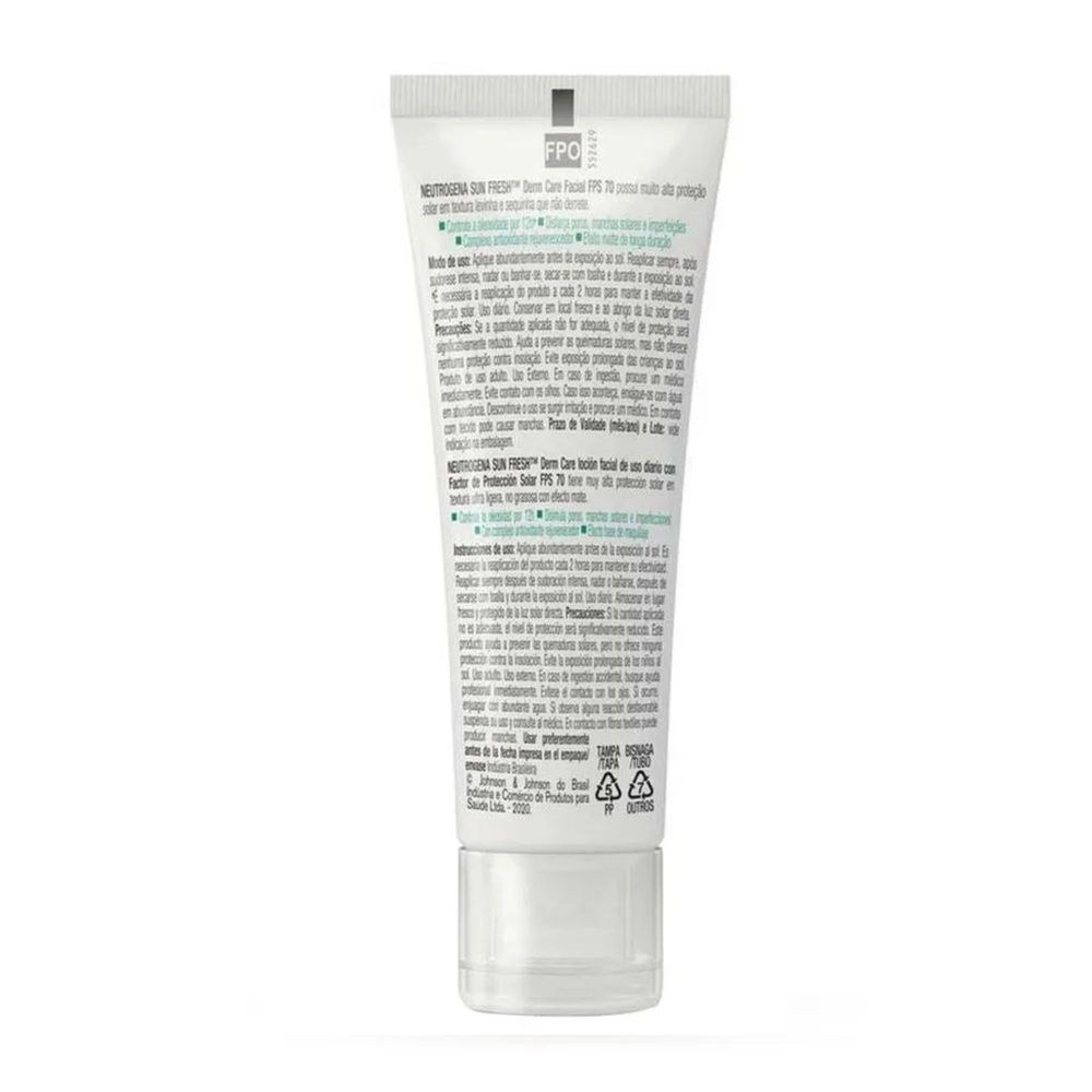 Protetor Solar Facial Neutrogena Sun Fresh Derm Care FPS70 Pele Mista a Oleosa Cor Negra 40g — imagem 3 | Drogaria Taveira