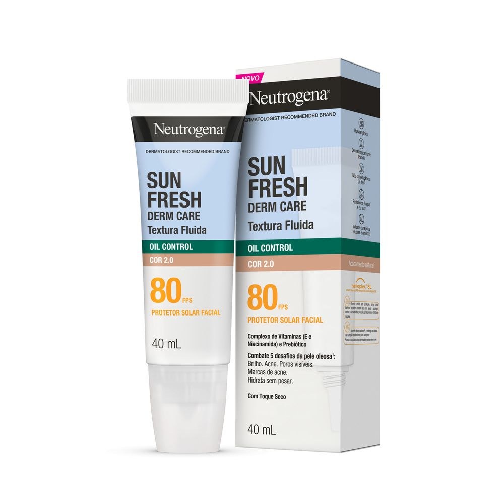 Protetor Solar Facial Neutrogena Sun Fresh Derm Care Oil Control Fluido Cor 2.0 FPS80 40mL — imagem 4 | Drogaria Taveira