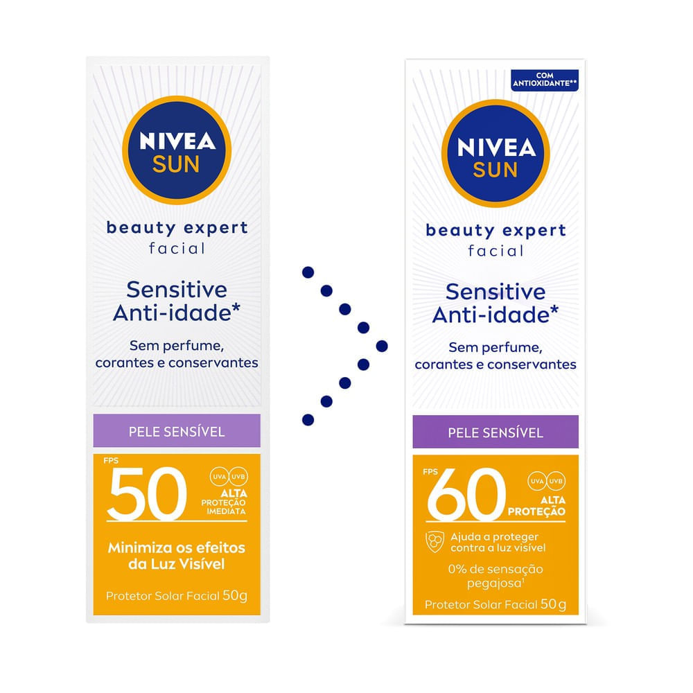 Protetor Solar Facial Nivea Sun Beauty Expert Sensitive FPS50 Anti-idade Sem Perfume 50g — imagem 2 | Drogaria Taveira