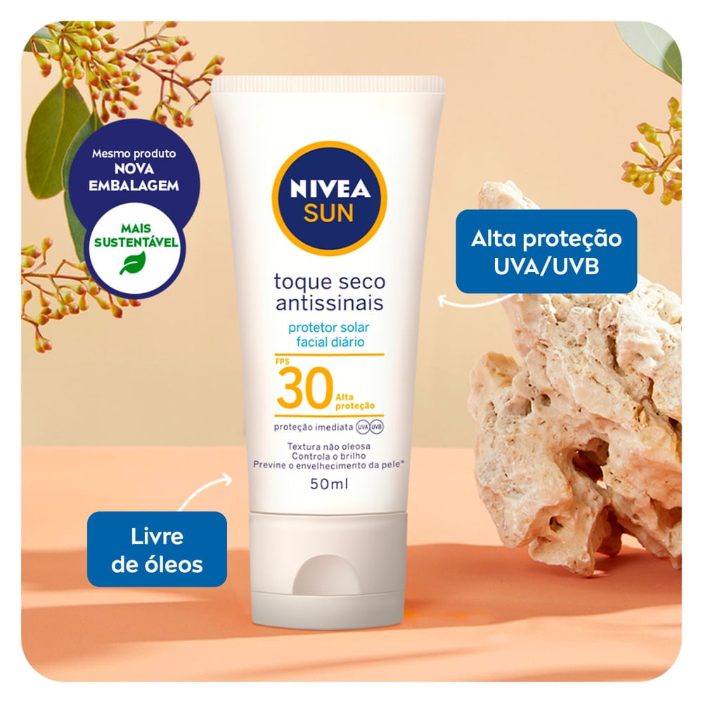 Protetor Solar Facial Nivea Sun Toque Seco Antissinais FPS30 50ml — imagem 4 | Drogaria Taveira