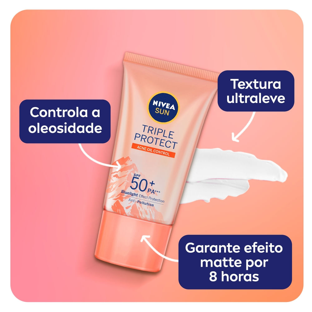 Protetor Solar Facial Nivea Sun Tripla Proteção FPS50 Antiacne 40ml — imagem 4 | Drogaria Taveira