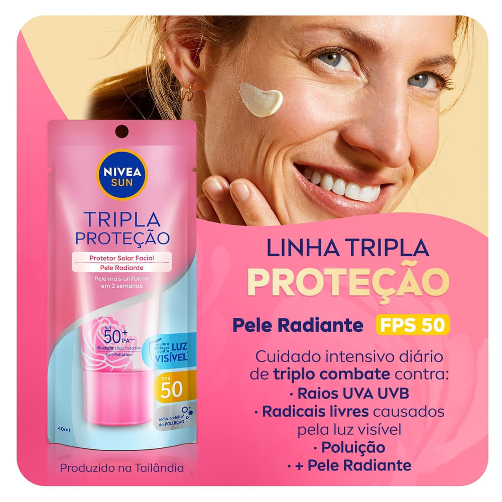 Protetor Solar Facial Nivea Sun Tripla Proteção FPS50 Pele Radiante 40ml — imagem 4 | Drogaria Taveira
