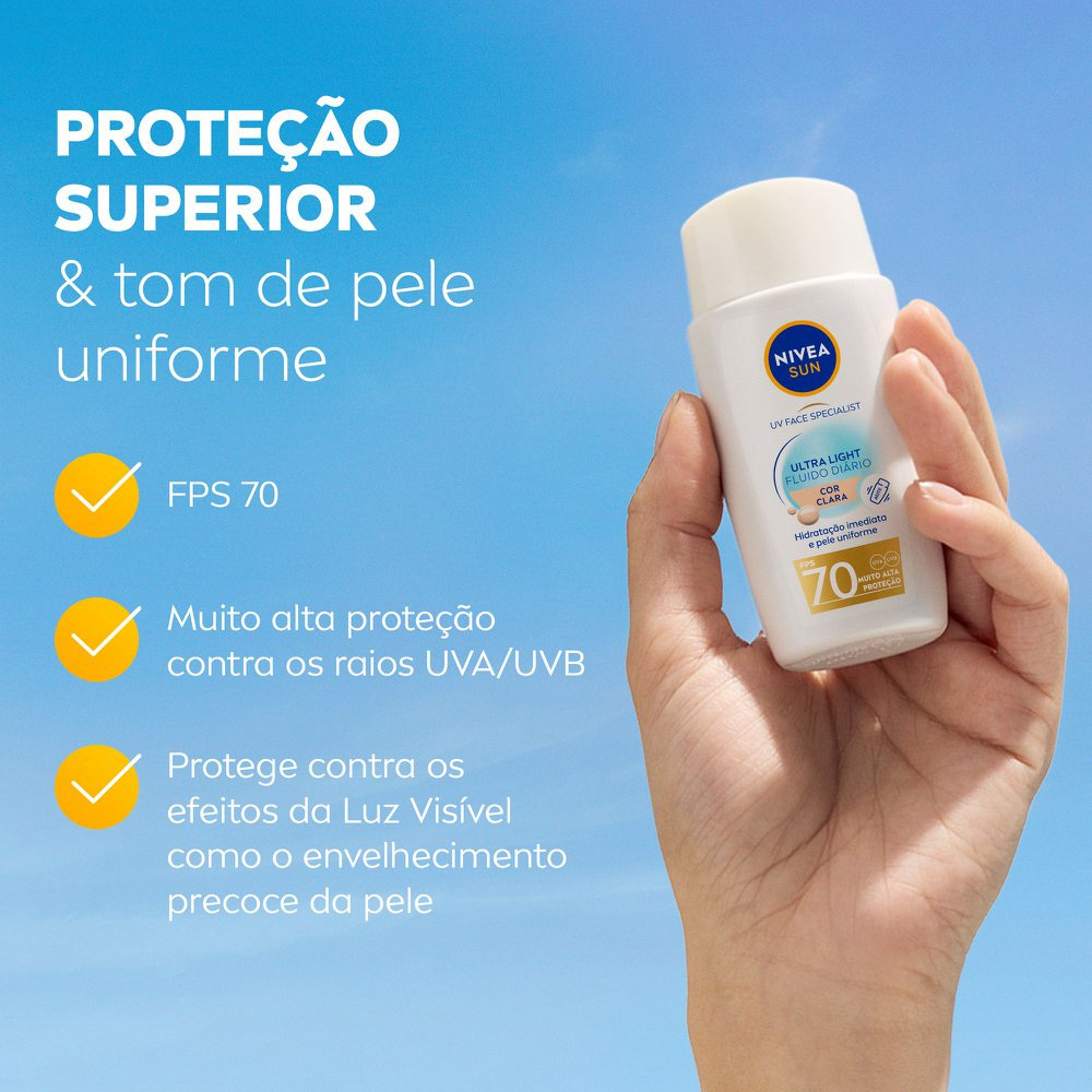 Protetor Solar Facial Nivea Sun Ultra Light Clara Uv Face Specialist Fps70 40ml — imagem 4 | Drogaria Taveira