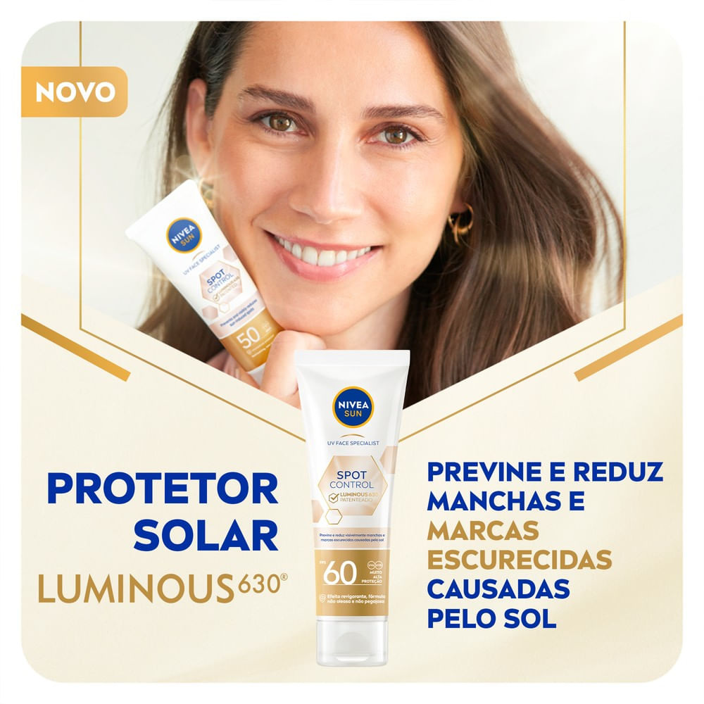 Protetor Solar Facial Nivea Sun UV Face FPS60 Spot Control Luminous 630 40ml — imagem 3 | Drogaria Taveira