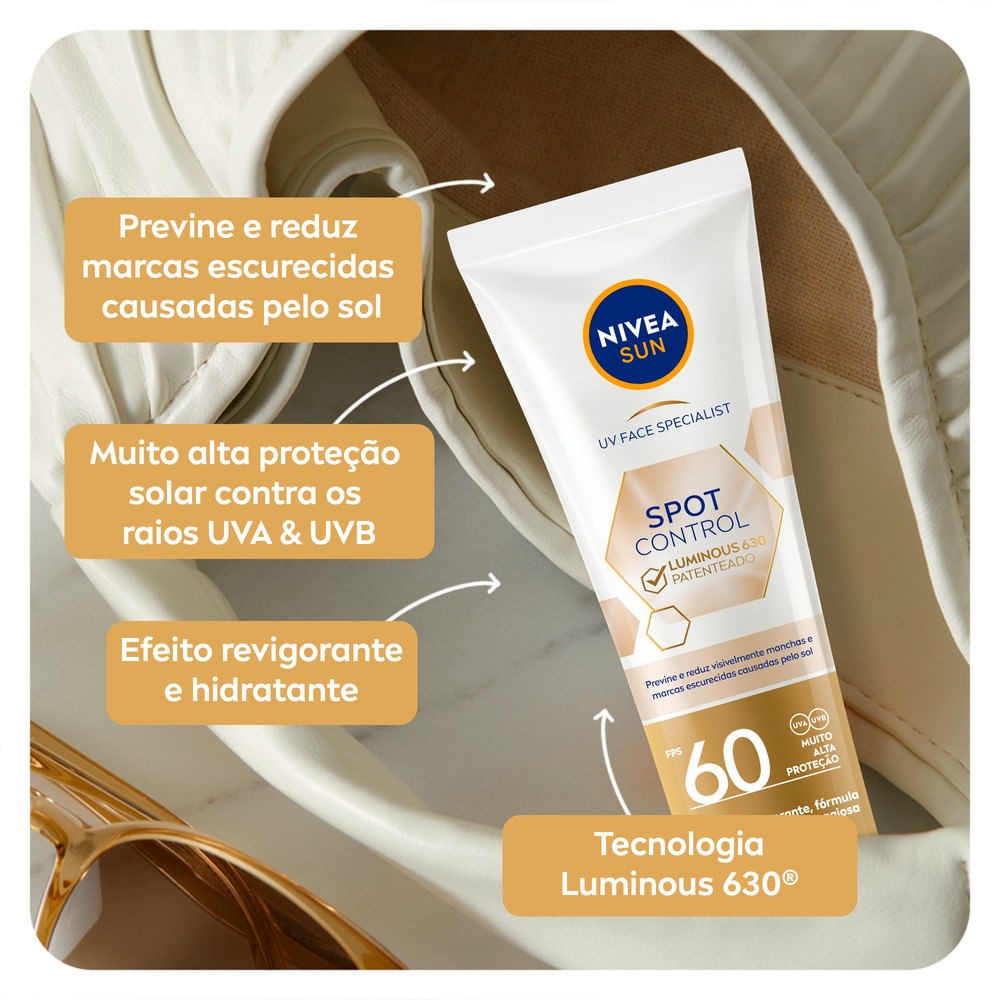 Protetor Solar Facial Nivea Sun UV Face FPS60 Spot Control Luminous 630 40ml — imagem 4 | Drogaria Taveira