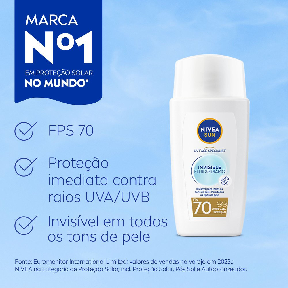 Protetor Solar Facial Nivea Sun UV Face FPS70 Invisible Fluido Diário + Antioxidantes 40ml — imagem 4 | Drogaria Taveira