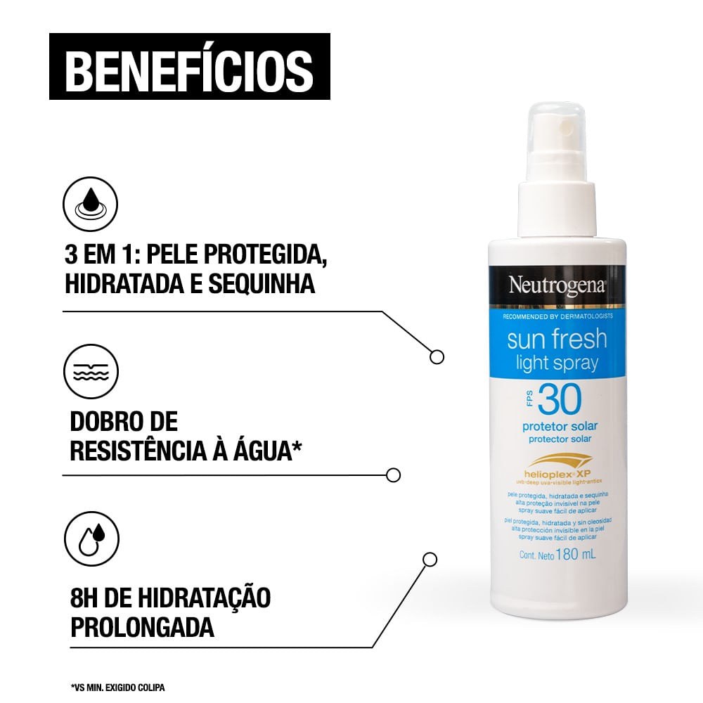 Protetor Solar Neutrogena Sun Fresh FPS30 Light Spray 180ml — imagem 4 | Drogaria Taveira