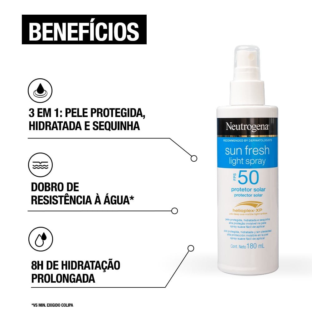Protetor Solar Neutrogena Sun Fresh FPS50 Light Spray 180ml — imagem 4 | Drogaria Taveira