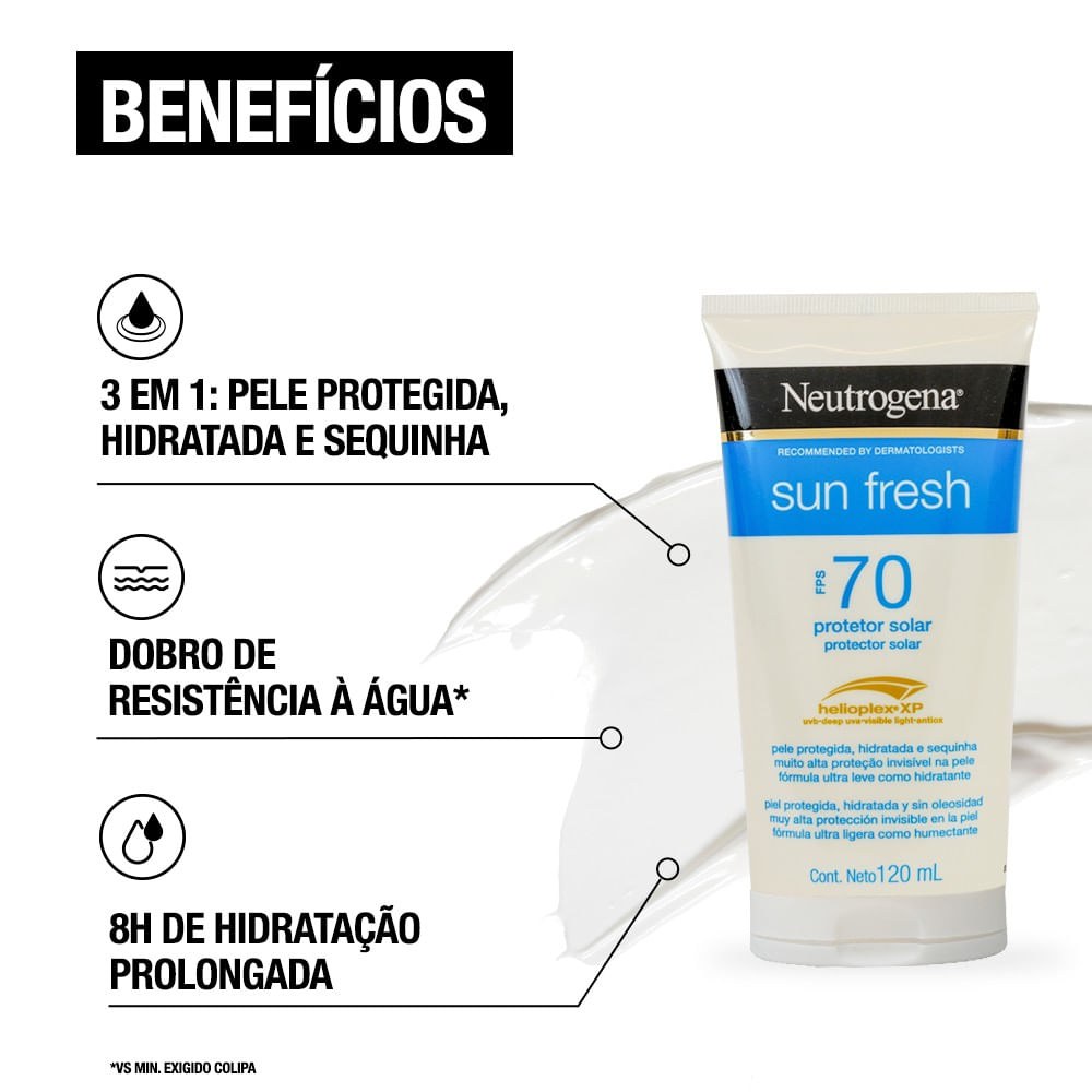Protetor Solar Neutrogena Sun Fresh FPS70 120ml — imagem 4 | Drogaria Taveira