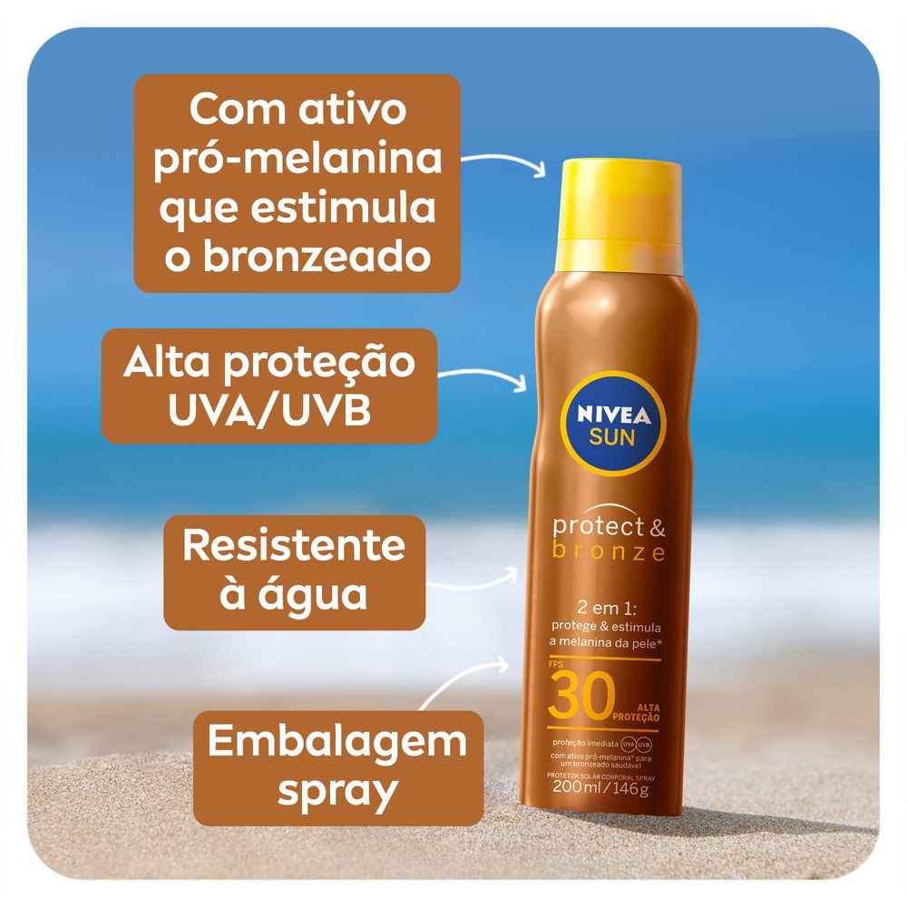 Protetor  Solar Nivea Protect & Bronze Fps30 Aerosol 200ml — imagem 4 | Drogaria Taveira