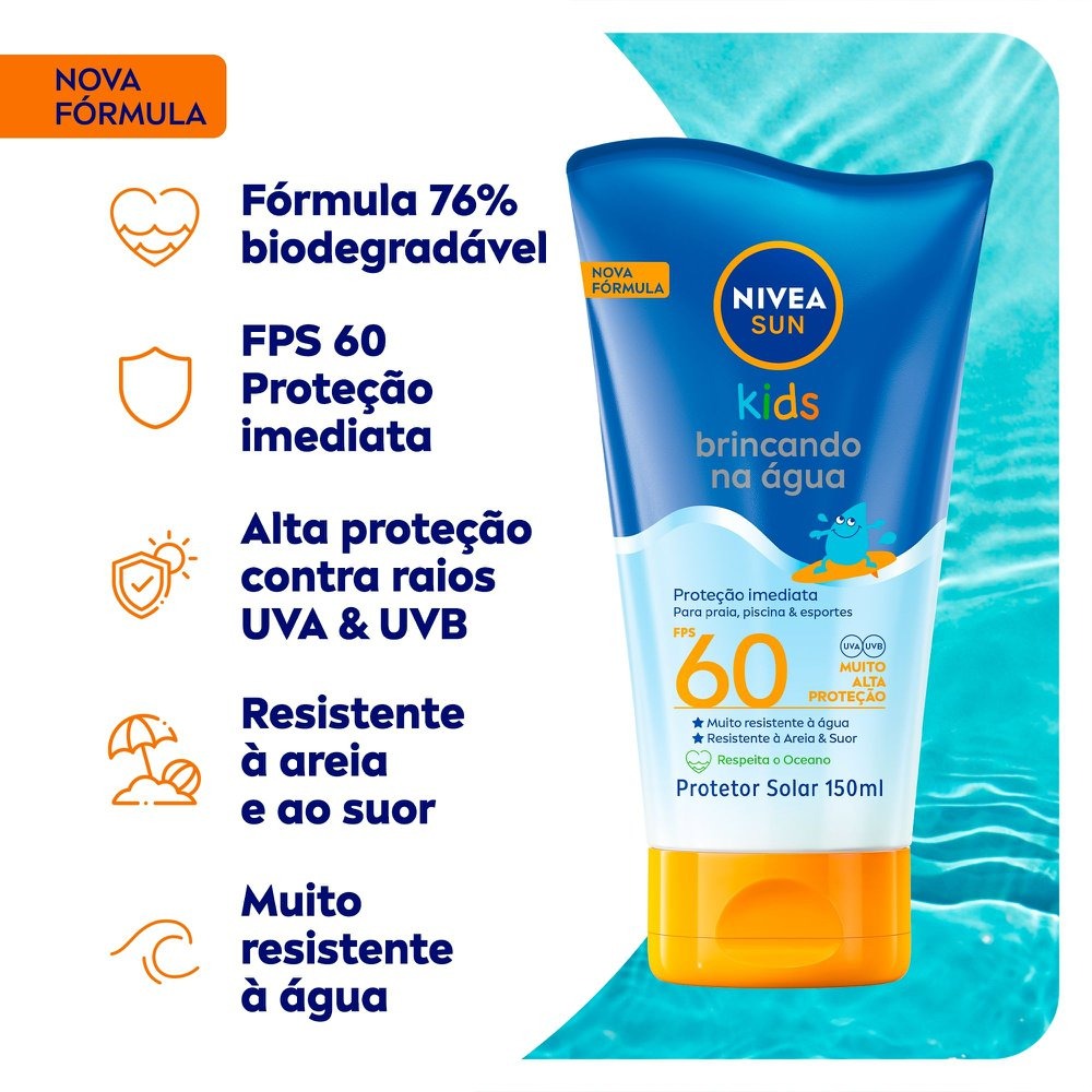 Protetor Solar Nivea Sun Kids Brincando na Água FPS60 150ml — imagem 3 | Drogaria Taveira