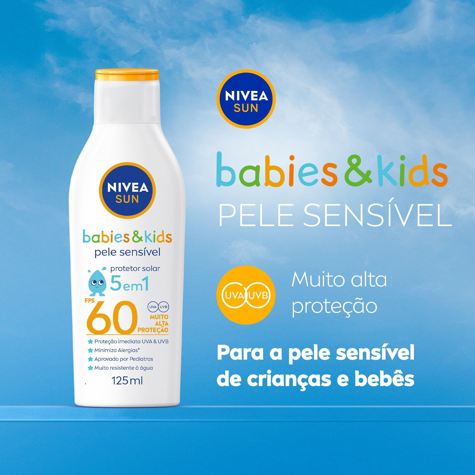 Protetor Solar Nivea Sun Kids Sensitive FPS60 Sem Perfume 125ml — imagem 3 | Drogaria Taveira