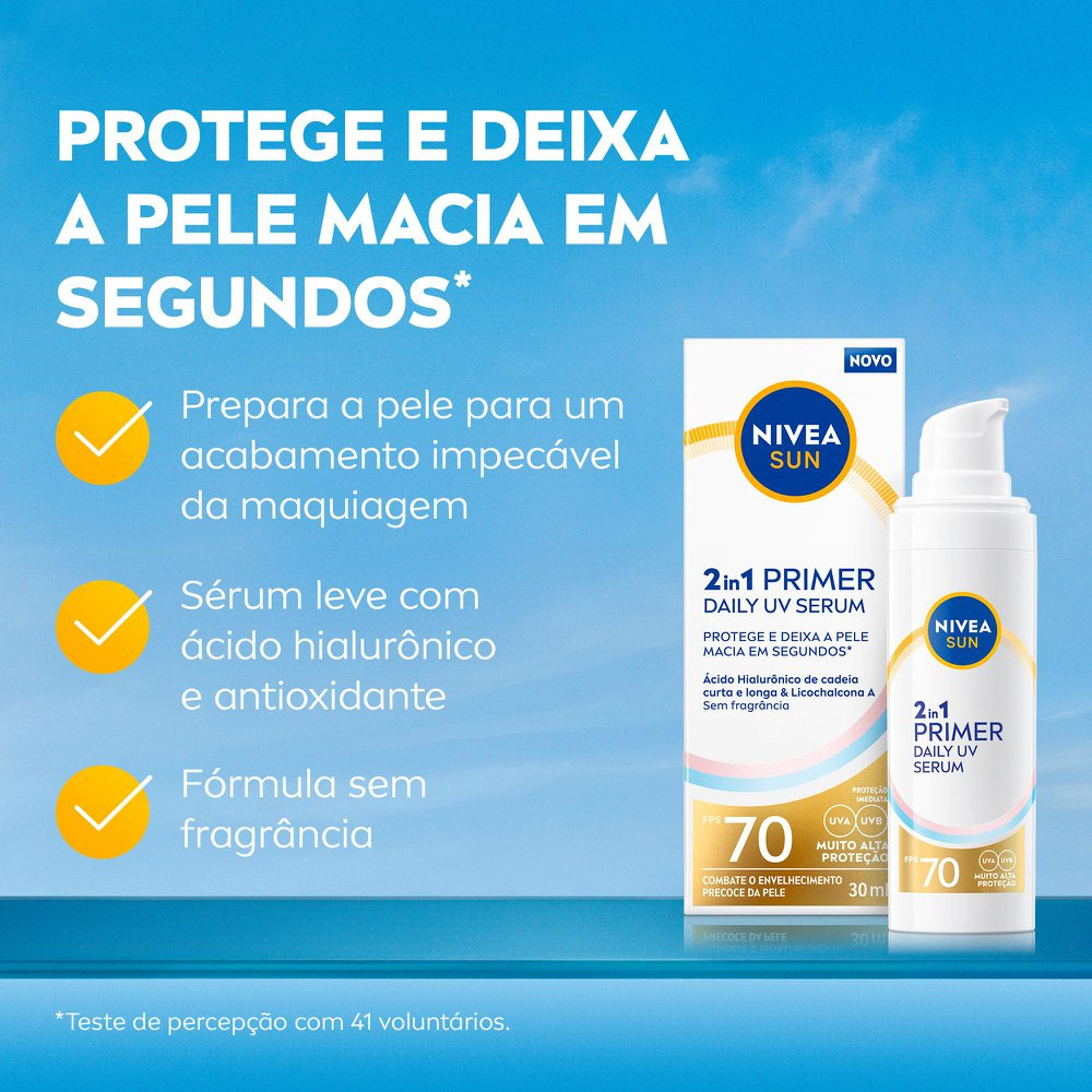 Protetor Solar Sérum Primer Daily Uv 2 Em 1 Sem Perfume Fps 70 Nivea Sun 30ml — imagem 3 | Drogaria Taveira